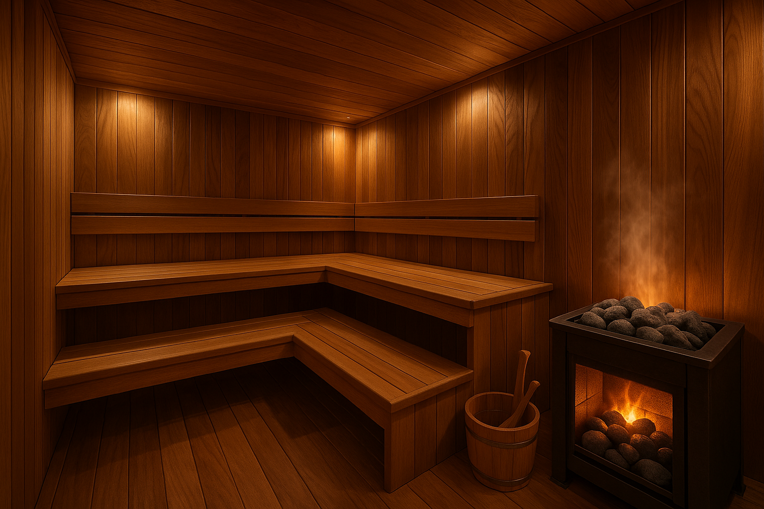 high quality image of inside of a luxurious 4 person traditional sauna